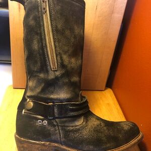 Bed Stu Distressed Black and Rust Heeled Boots